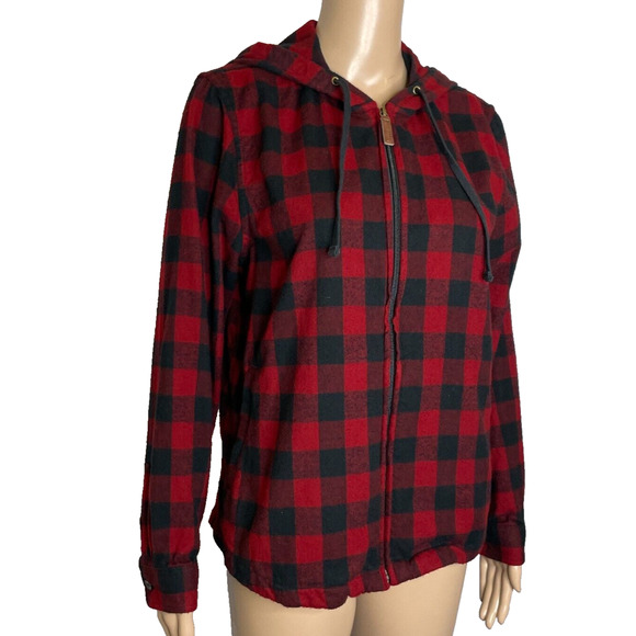 Women's Petite Medium L.L.Bean Scotch Plaid Cotton Flannel Full Zip Hoodie - Picture 2 of 6